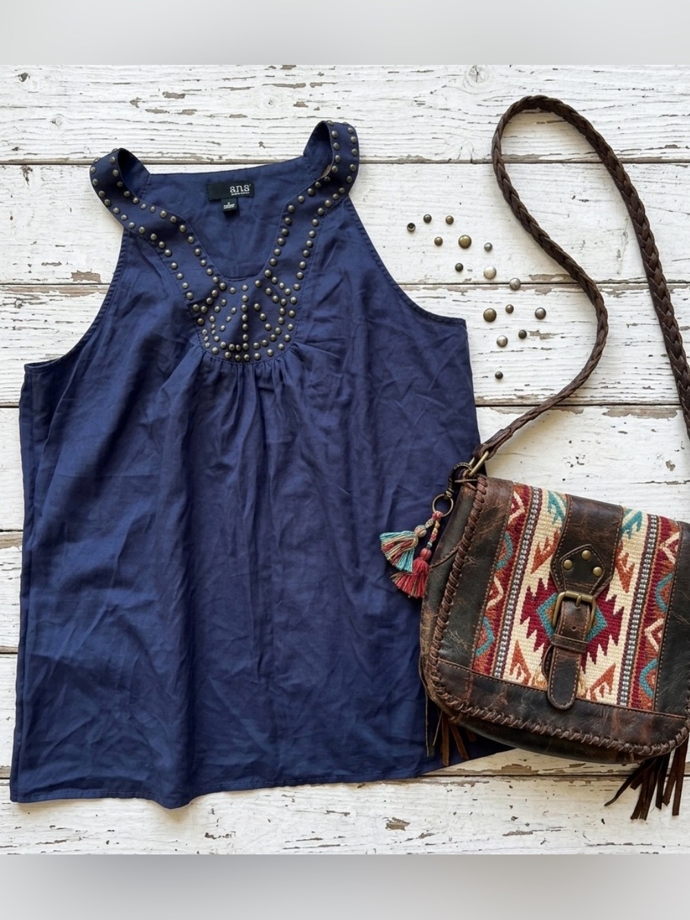 a.n.a Navy Studded Racerback Tank Top
